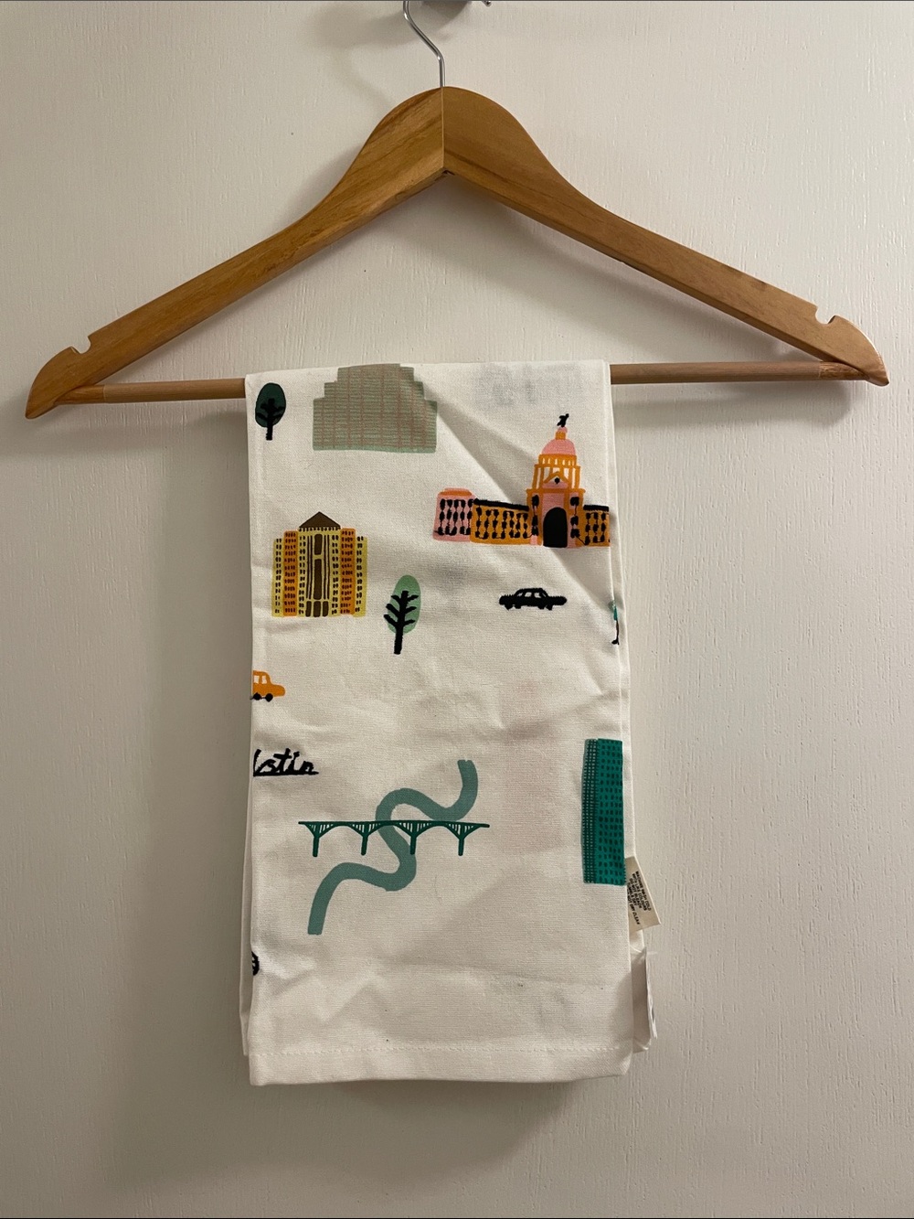 Anthropologie Austin City  White Towel with Teal Accent